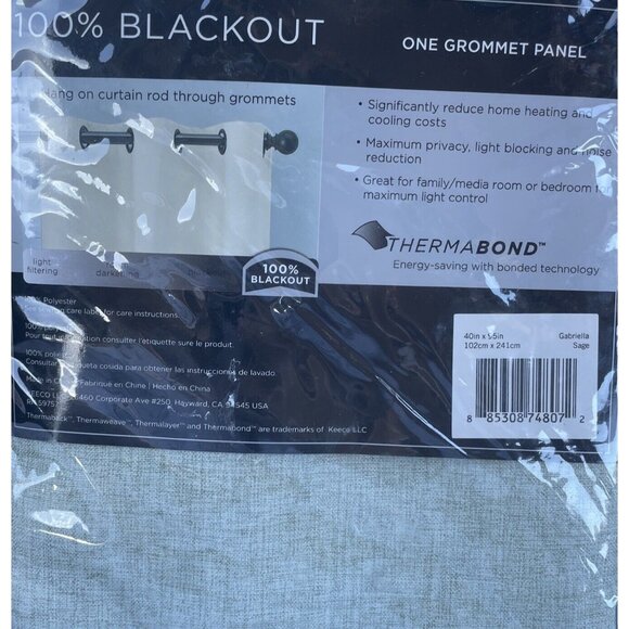 Absolute Zero Gabriella Sage Green 40" x 95" Thermal Grommet Blackout Curtain - Picture 7 of 10